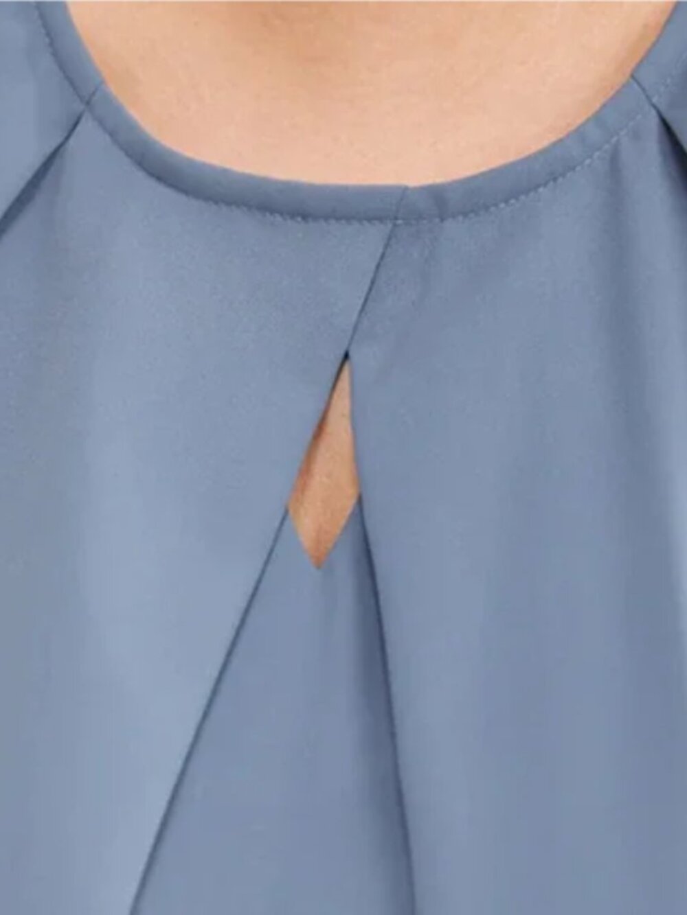 BloomChic Blue Pleated Keyhole Blouse - Elegant Office Top - 2X